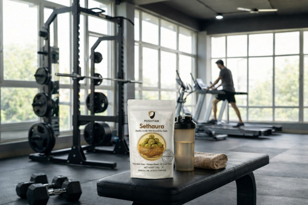 Home active personality eating poshitam sethaura laddu