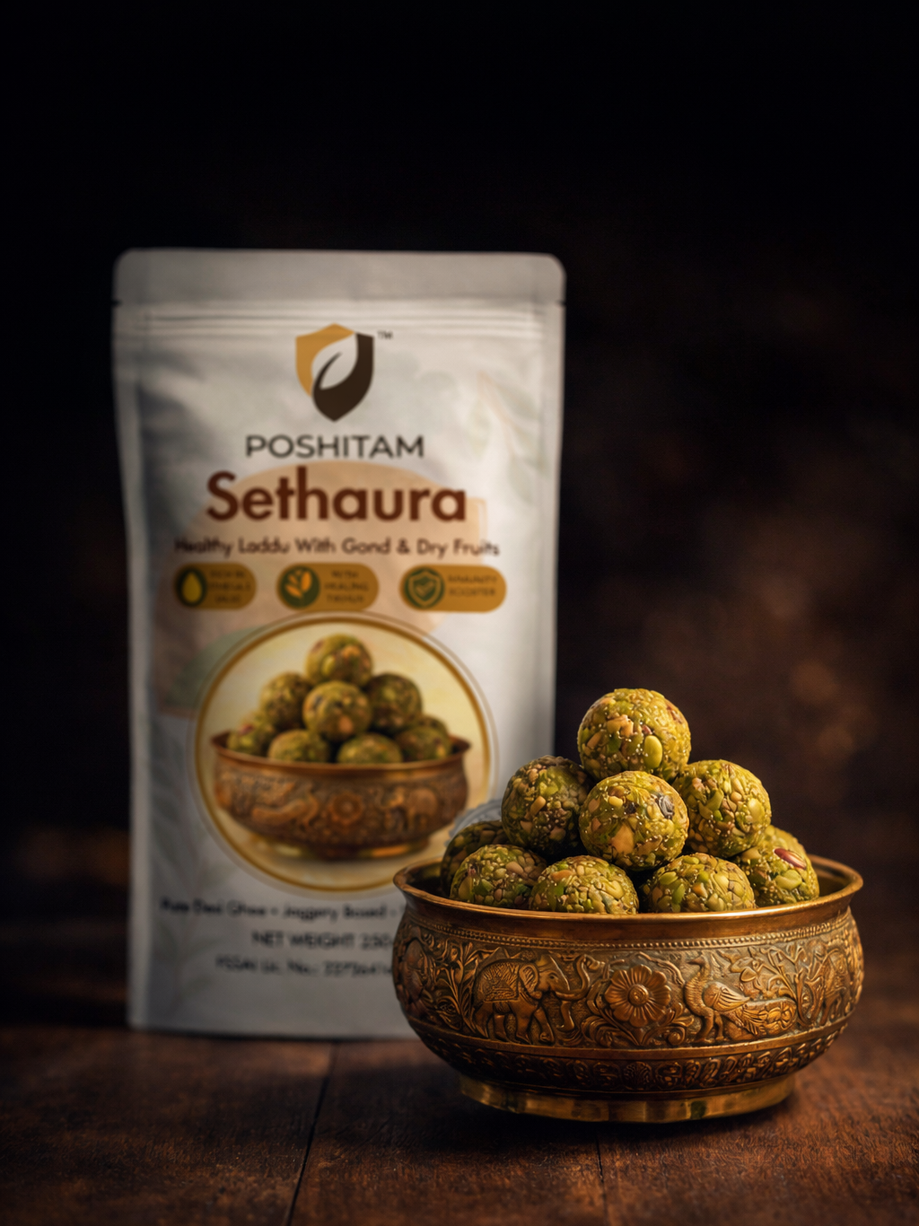 poshitam sethaura healthy gond laddu with dry fruits & jaggery (250g) Poshitam Sethaura Packet - Healthy Gond Laddu with Dry Fruits & Jaggery - 250g Immunity Booster